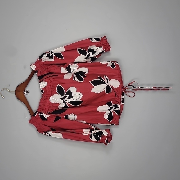 Who What Wear Off The Shoulder Floral Balloon Sleeve Top - Picture 5 of 9